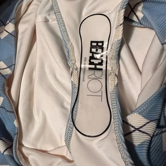 Beach Riot Blue and White Carlie One Piece Swimsuit Cut-Out Design & Belt large - Picture 9 of 13